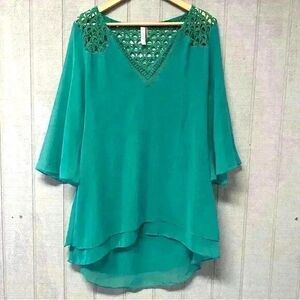 Mario Rerio Womens Green Long Sleeve Mini Lace Dress Size Large